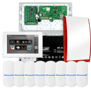 Zestaw alarmowy SATEL INTEGRA 32, 8x czujka , sygnalizator, biały manipulator INT-TSI-W