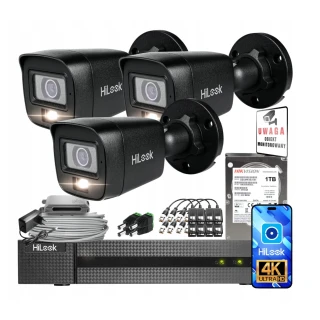 Zestaw do monitoringu 4w1 HiLook by Hikvision 3x TVI-B8M-20DL Black 8Mpx Smart Hybrid Light 30m