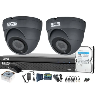 Zestaw do monitoringu BCS-XVR0401 2x Kamera BCS-DMQ4203IR3-G Dysk 1TB Akcesoria