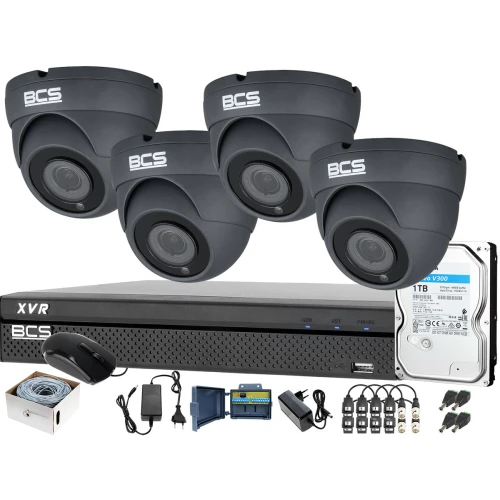 Zestaw do monitoringu BCS-XVR0401 4x Kamera BCS-DMQ4203IR3-G Dysk 1TB Akcesoria