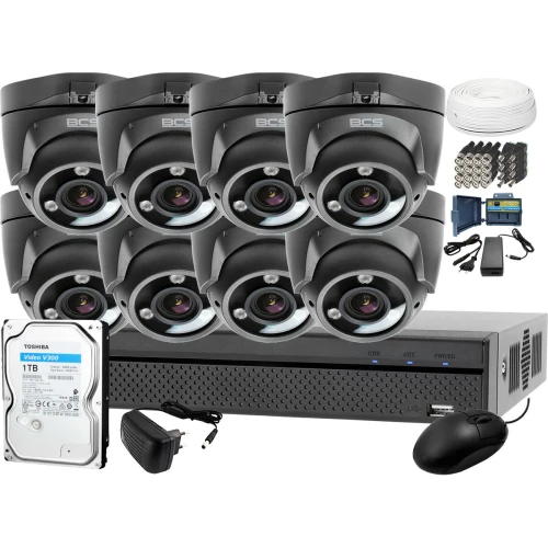Zestaw do monitoringu: BCS-XVR1601 + 8x Kamera BCS-DMQE3200IR3+ Dysk 1TB + Akcesoria