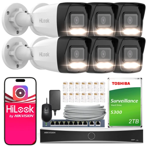 Zestaw do monitoringu HiLook Hikvision 6x IPCAM-B8-30DL 4K Smart Hybrid-Light 30m, Detekcja, H.265+