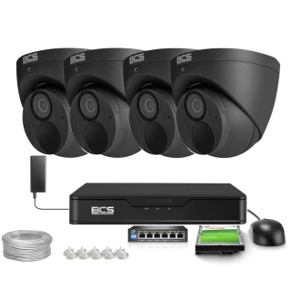Zestaw do monitoringu IP 4x BCS-P-EIP25FSR3-Ai2-G, 5Mpx, 2.8mm, WDR120dB, SkyLight IR 30m