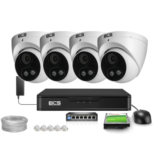 Zestaw do monitoringu IP 4x BCS-P-EIP28FSR3L2-AI2 8Mpx, WDR 120dB, Detekcja ludzi pojazdów, IR30m