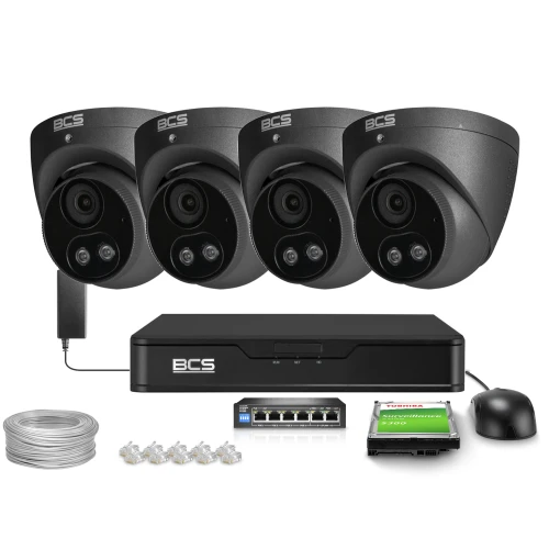 Zestaw do monitoringu IP 4x BCS-P-EIP28FSR3L2-AI2-G 8Mpx, WDR 120dB, Detekcja ludzi pojazdów, IR30m