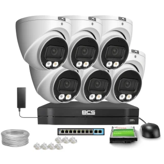 Zestaw do monitoringu IP 6x BCS-L-EIP112FCR3L3-Ai1 12Mpx, NightColor Whitelight 30m, WDR120dB, Sztuczna inteligencja (OPIS NIE SKOŃCZONY)