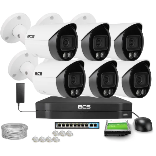 Zestaw do monitoringu IP 6x BCS-L-TIP14FCR3L3-Ai1, 4Mpx, NightColor, WhiteLight 30m, wbudowane funkcje inteligentne