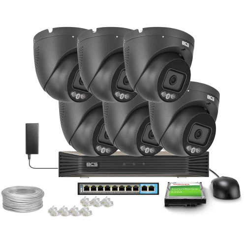 Zestaw do monitoringu IP 6x BCS-P-EIP25FSR3L3-AI2(2) Black 5 Mpx, WhiteLight, WDR130dB, NightColor