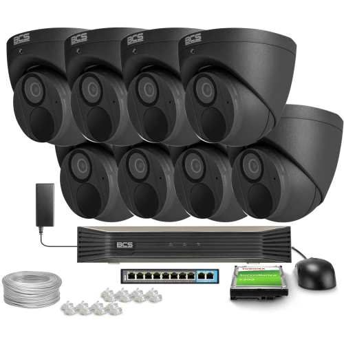 Zestaw do monitoringu IP 8x BCS-P-EIP25FSR3-Ai2-G, 5Mpx, 2.8mm, WDR120dB, SkyLight IR 30m