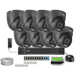 Zestaw do monitoringu IP 8x BCS-P-EIP25FSR3L3-AI2(2) Black 5 Mpx, WhiteLight, WDR130dB, NightColor