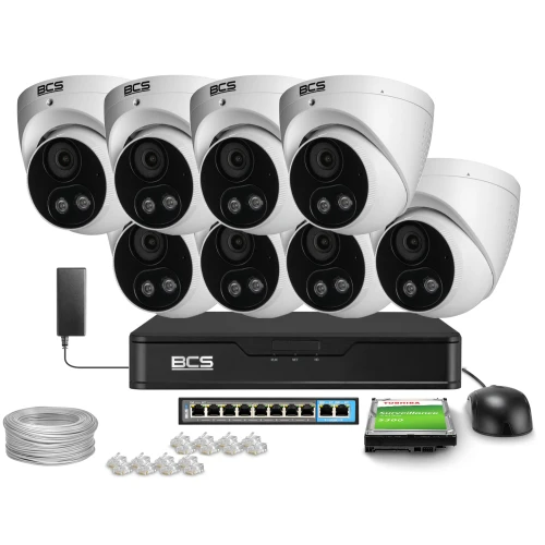 Zestaw do monitoringu IP 8x BCS-P-EIP28FSR3L2-AI2 8Mpx, WDR 120dB, Detekcja ludzi pojazdów, IR30m