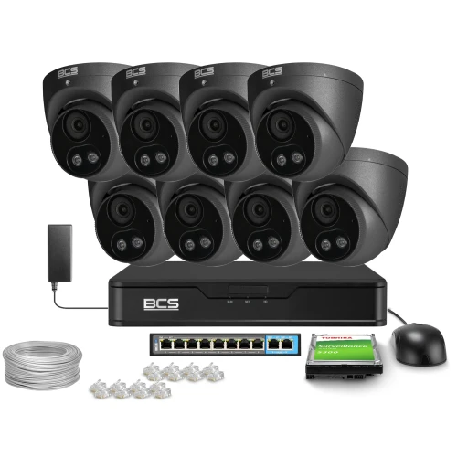 Zestaw do monitoringu IP 8x BCS-P-EIP28FSR3L2-AI2-G 8Mpx, WDR 120dB, Detekcja ludzi pojazdów, IR30m