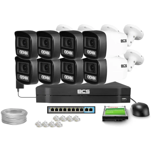 Zestaw do monitoringu  IP BCS Line 8x BCS-L-TIP14FCL5-Ai1, 4Mpx, NightColor 2.0, WhiteLight