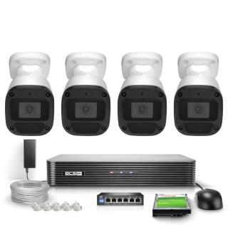 Zestaw monitoringu 4 kamery 5MPx BCS-B-TIP15FR3(2.0) 5MPx IR 30m PoE 1TB Audio