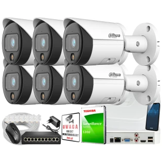 Zestaw do monitoringu IP DAHUA 6x kamera IPC-HFW2439S-SA-LED-0280B-S2, Rejestrator NVR2108-S3