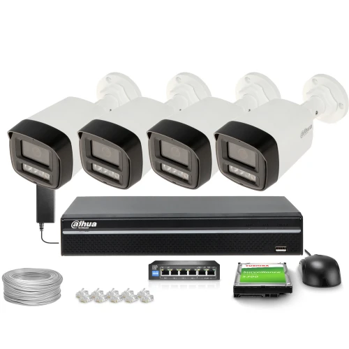 Zestaw do monitoringu IP Dahua 4x IPC-HFW1239TL1-A-IL-0280B 2Mpx, Smart Dual Light 30m, Full-Color