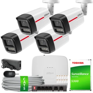 Zestaw do monitoringu IP Dahua 4x IPC-HFW2449TL-S-LED-PRO, SMD Plus, Detekcja ruchu, Smart NVR