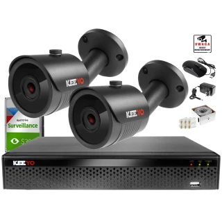 Zestaw do monitoringu IP KEEYO H265+ Full HD IR 30m 2x Kamera tubowa 1TB