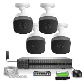 Zestaw do monitoringu IP sklepu, hurtowni, magazynu Hikvision Hiwatch Rejestrator IP HWN-4108MH + 4x Kamera 4MP HWI-B140H + Akcesoria