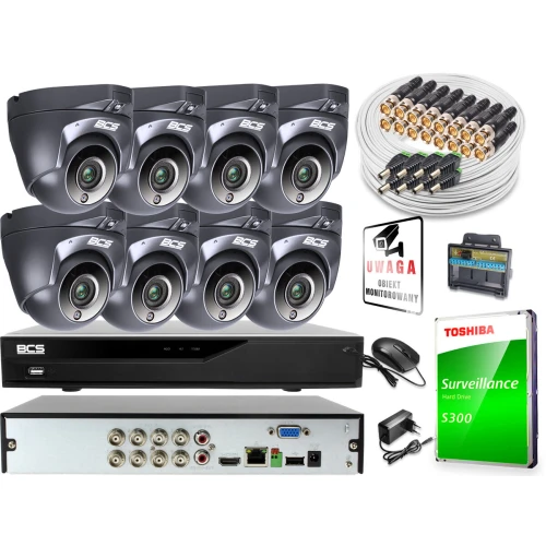 Monitoring do samodzielnego montażu - zestaw: 8 kamer BCS-DMQE1500IR3-G(II), rejestrator BCS-L-XVR0801-4KE-IV 8MPx, dysk 1TB