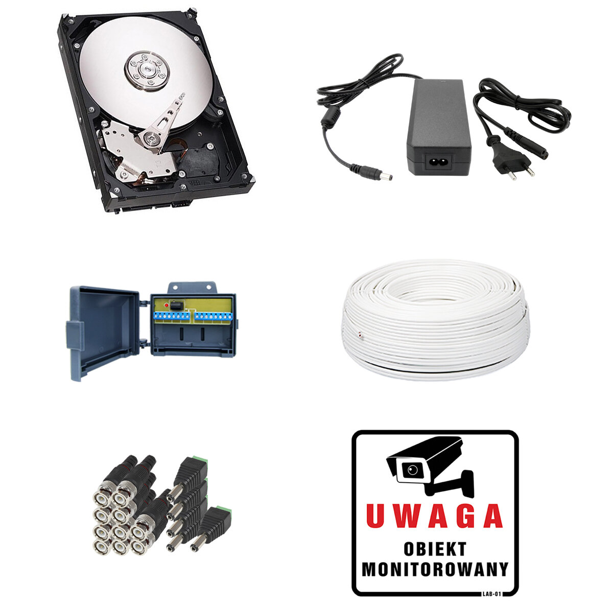 Akcesoria: Zestaw do monitoringu: Rejestrator LV-XVR84S, 5x Kamera LV-AL30HTW-S, 500GB, akces