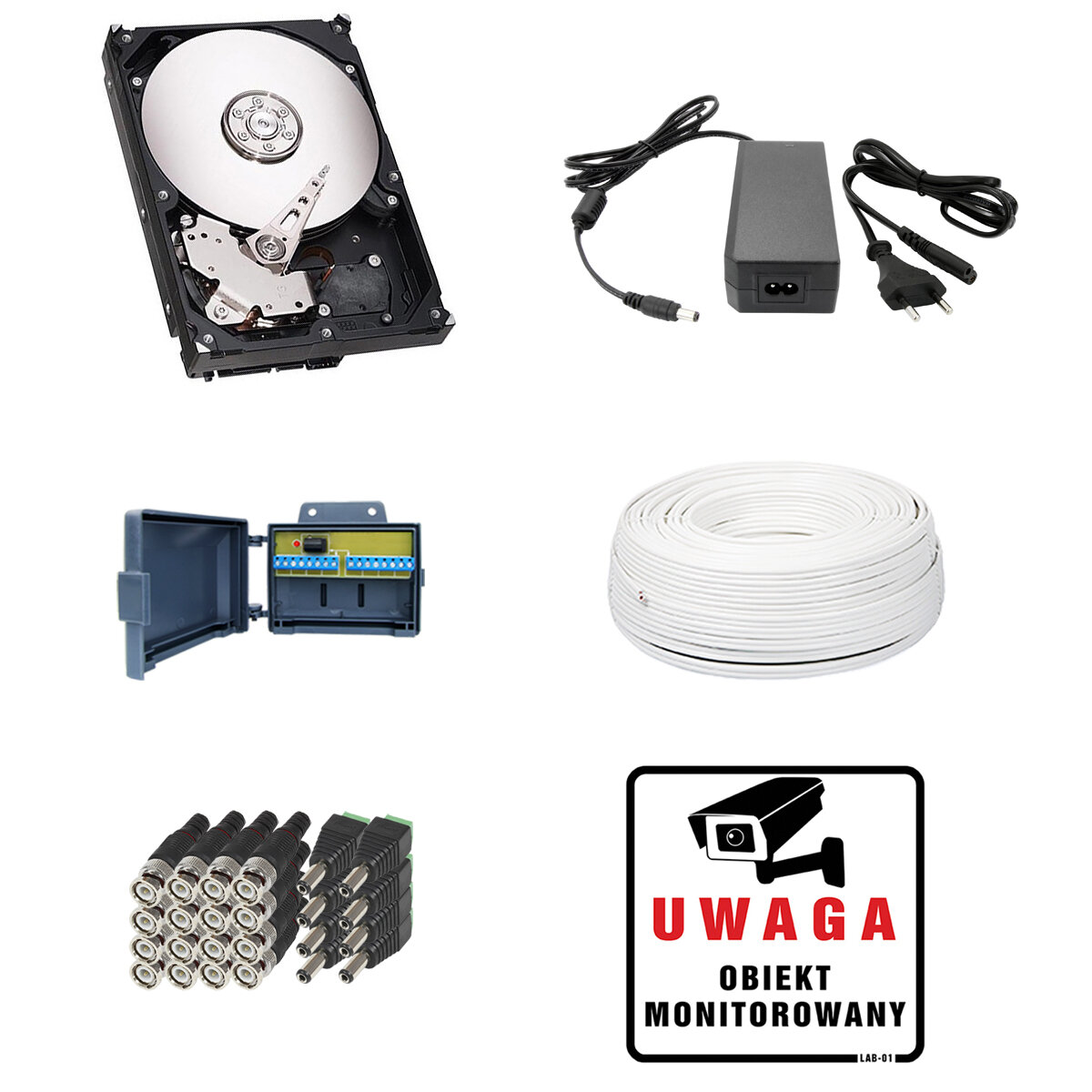 Akcesoria: Zestaw do monitoringu: Rejestrator LV-XVR84S, 8x Kamera LV-AL30HTW-S, 500GB, akces