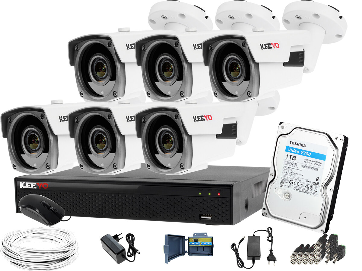 Zestaw do monitoringu: Rejestrator LV-XVR84S, 6x Kamera LV-AL60HVTW-S, 1TB, akces