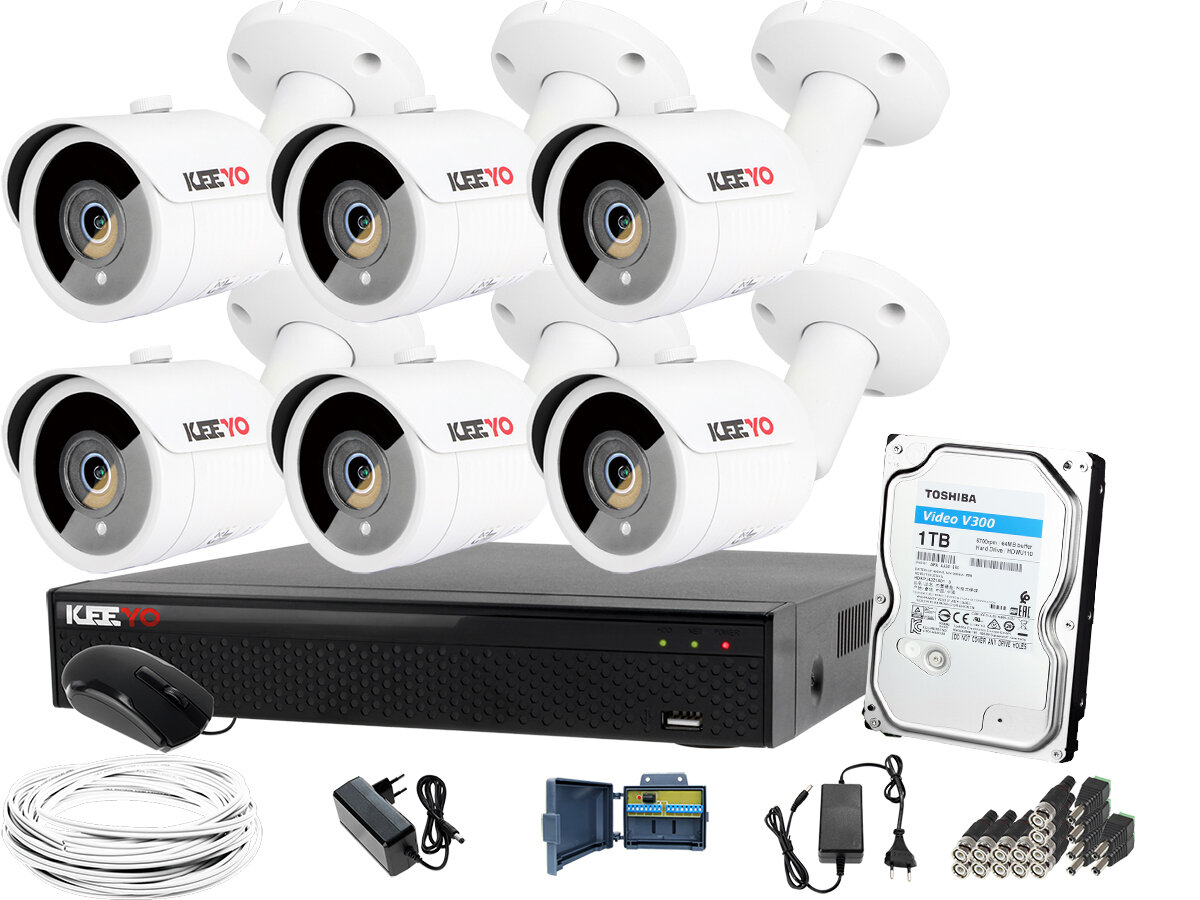Zestaw: Zestaw do monitoringu: Rejestrator LV-XVR84S, 6x Kamera LV-AL30HTW-S, 500GB, akces