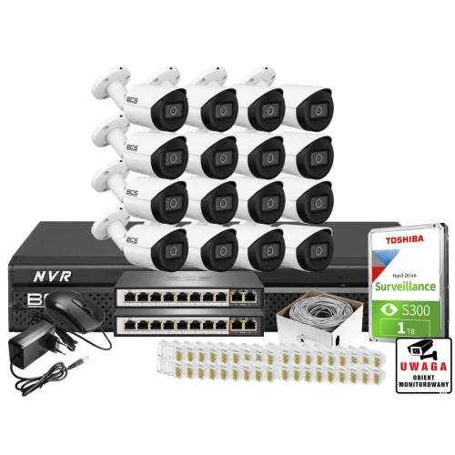 Monitoring sieciowy IP zestaw do samodzielnego montażu BCS-L-NVR1601-4KE 16 Kamer BCS-TIP3501IR-E-V dysk twardy 1TB
