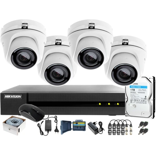 Zestaw do monitoringu po skrętce z 4 kamerami do firmy, hurtowni Hikvision Hiwatch HWD-6104MH-G2, 4 x HWT-T120-M, 1TB, Akcesoria