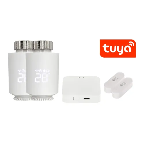 Zestaw inteligentnych głowic termostatycznych z czujkami temperatury ATLO-TH-TUYA-2 ZigBee, Tuya Smart