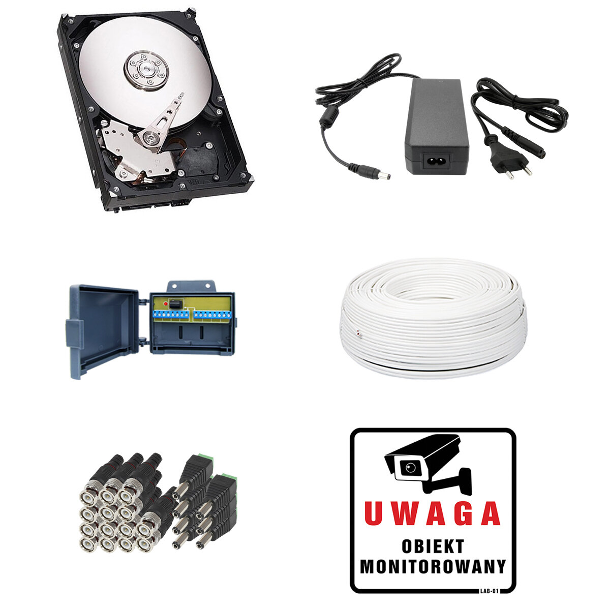 Akcesoria: Zestaw do monitoringu: Rejestrator LV-XVR84S, 7x Kamera LV-AL30HTW-S, 500GB, akces