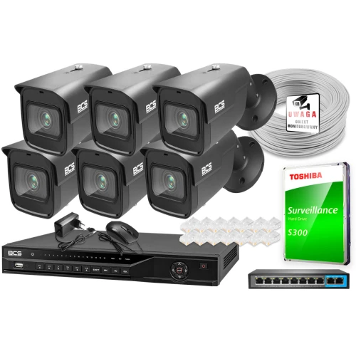 Monitoring do samodzielnego montażu - zestaw: 6 kamer BCS-TIP5501IR-V-G-VI 5MPx, rejestrator BCS-L-NVR0802-A-4KE 8MPx, dysk 1TB, skrętka
