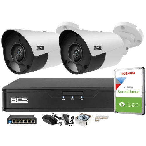 Zestaw monitoringu 2 kamery 5MPx BCS-P-TIP15FSR5 IR 30m, Rejestrator, dysk, switch PoE