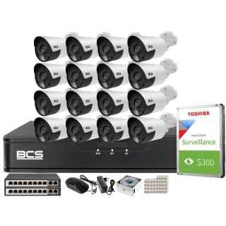 Zestaw monitoringu BCS Point Rejestrator IP BCS-P-NVR1601-4K-E + 16x Kamer 5MPx BCS-P-TIP15FSR5 Akcesoria