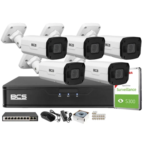 Zestaw monitoringu BCS Point Rejestrator IP BCS-P-NVR0401-4K-E-II + 5x Kamera 5MPx BCS-P-TIP55VSR5-Ai1