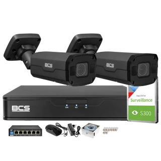 Zestaw monitoringu BCS Point Rejestrator IP BCS-P-NVR0401-4K-E-II + 2x Kamera 5MP BCS-P-TIP55VSR5-Ai1-G