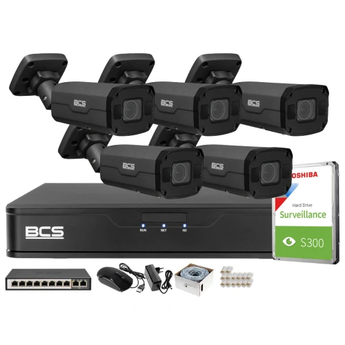 Zestaw monitoringu BCS Point Rejestrator IP BCS-P-NVR0801-4K-E-II + 5x Kamera 5MPx BCS-P-TIP55VSR5-Ai1-G