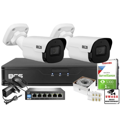 Zestaw monitoringu BCS Point Rejestrator IP BCS-P-NVR0401-4K-E-II + 2x Kamera 5Mpx + Akcesoria