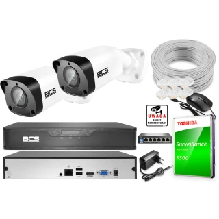 Zestaw monitoringu BCS Point Rejestrator IP BCS-P-NVR0401-4K-E + 2x Kamera FullHD + Akcesoria