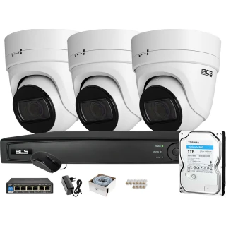 Zestaw monitoringu BCS View Rejestrator IP 3x Kamera 4K BCS-V-EI836IR3