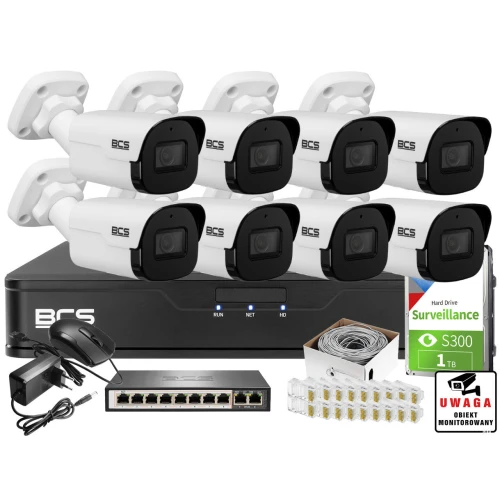 Zestaw monitoringu do firmy, domu Rejestrator IP + 8x Kamera 5MPx + Akcesoria
