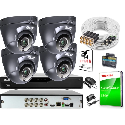 Monitoring do samodzielnego montażu - zestaw: 4 kamer BCS-DMQE1500IR3-G(II), rejestrator BCS-L-XVR0801-4KE-IV 8MPx, dysk 1TB