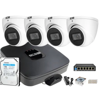 Zestaw do monitoringu: Rejestrator BCS-L-SNVR0801-4KE + 4x Kamera BCS-DMIP1201IR-E-V + 1TB