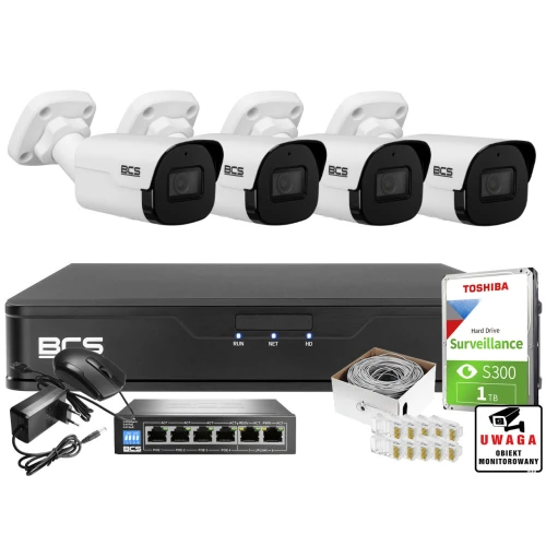 Zestaw Monitoringu IP BCS Point Rejestrator z 4 Kamerami 5MPx + Akcesoria
