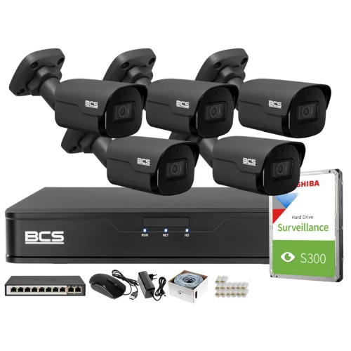 Zestaw monitoringu IP Rejestrator IP BCS + 5x Kamera FullHD + Akcesoria