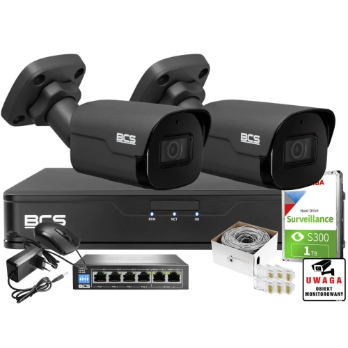 Zestaw monitoringu mieszkania BCS Point Rejestrator IP BCS-P-NVR0401-4K-E-II + 2x Kamera 4 MPx + Akcesoria