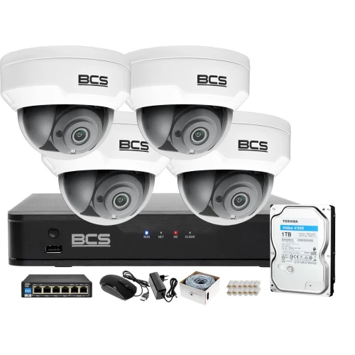 Zestaw monitoringu obraz i dźwięk firmy sklepu domu H.265 BCS Point 4x Kamera BCS-P-DIP22FSR3-Ai1 + Akcesoria