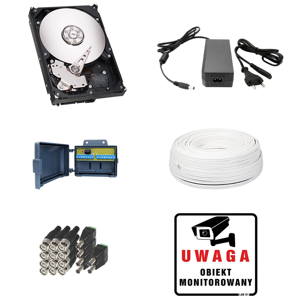 Akcesoria: Zestaw do monitoringu: Rejestrator LV-XVR84S, 6x Kamera LV-AL30HTW-S, 500GB, akces
