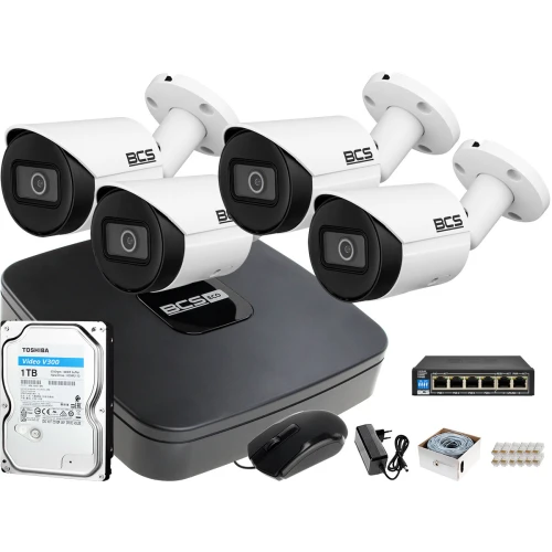 Zestaw monitoringu sieciowy IP Rejestrator BCS-L-SNVR0801-4KE + 4x Kamera BCS-TIP3501IR-E-V + 1TB